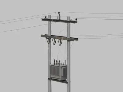 Utility Pole - Metal H-Frame with Transformer 3D model