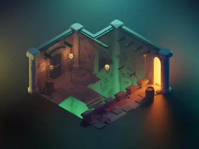 Dungeon 3d Model Render in blender Low-poly 3D model