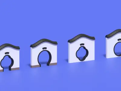 Cartoon Chinese Garden Gate Low-poly 3D model