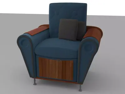 Fabric Armchair Wood Chair Sofa Pillow 001 Free 3D model