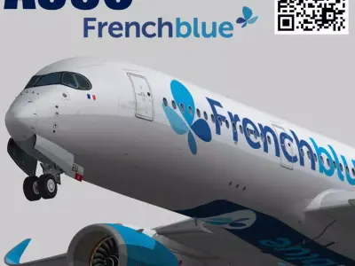 Airbus A350-900 XWB FrenchBlue airline livery Low-poly 3D model