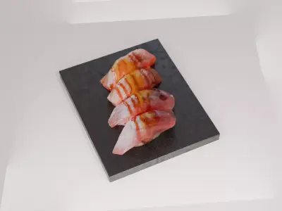Sushi special Salmon and Tuna nigiri with teriyaki mango sauce 3D model