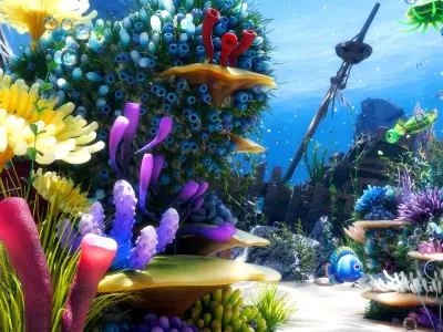 Cartoon Underwater Scene  Rigged Animated Blender  3D model