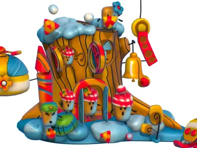 Funny Lilliputian Family Winter Stump House Low-poly 3D model