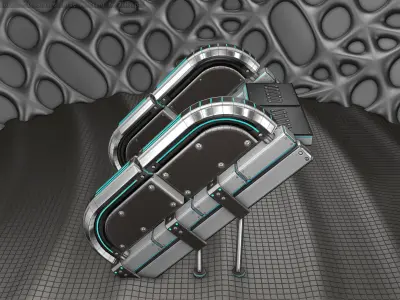 Sci-Fi Stairs - 32- Silver Blue Neon Light Version Low-poly 3D model