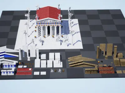 Modular Greek-Spartan Temple game ready Low-poly 3D model