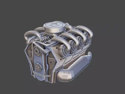 Low poly V8 engine Low-poly 3D model