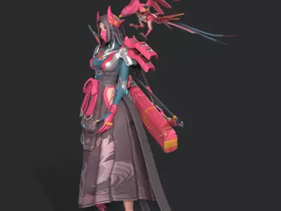 Beautiful female archer Low-poly 3D model