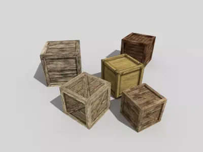 low poly wooden boxes pack 1 Low-poly 3D model