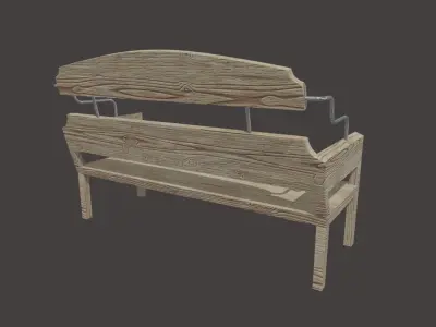 Low Poly White Wood Bench Low-poly 3D model