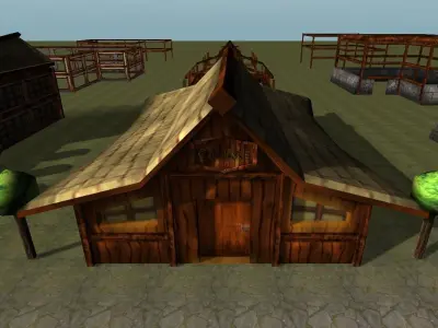 Old Style Building Set Low-poly 3D model