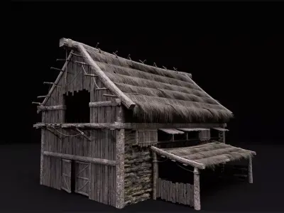 Realistic Medieval Barn Low-poly 3D model