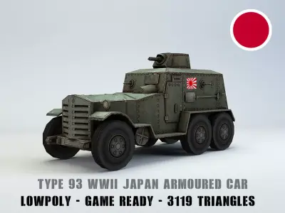 Low Poly Type 93 Kokusan Armored Car Low-poly 3D model
