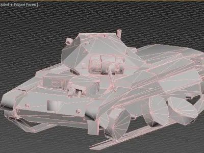 tank low poly in middle of field Low-poly 3D model
