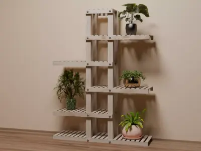 Wooden Slats Plant Stand Low-poly 3D model