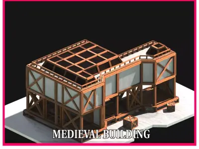 Medieval Low Poly Building Castle Wooden Village Stone House 37 Low-poly 3D model