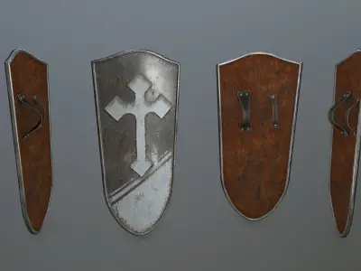 shield set 4 roman soldier holding and sword Low-poly 3D model