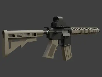 Detailed Modular AR-15 Assault Rifle Beige Edition Low-poly 3D model