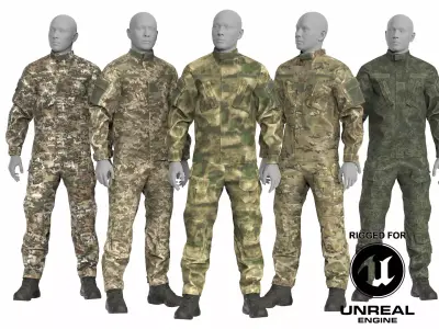 Tactical Combat Uniform in 8 Camo Low-poly 3D model