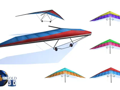 lowpoly hang glider set 3d model Low-poly 3D model