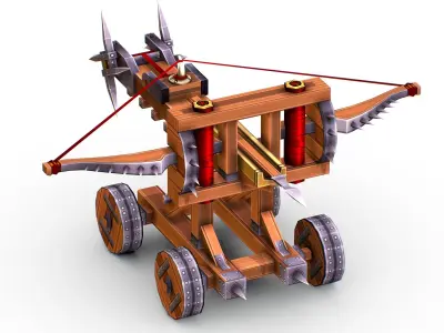 Handpaint Cartoon Medieval Ballista Siege Weapon Low-poly 3D model