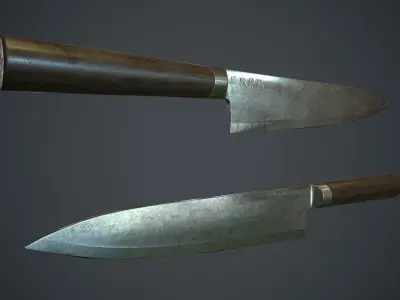 Damascus Kitchen Knife PBR Game Ready Low-poly 3D model