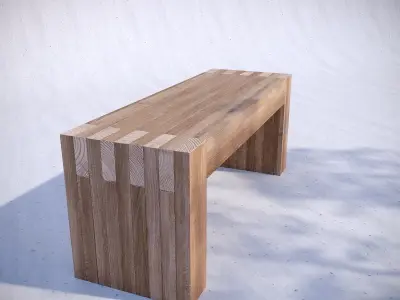 Wooden Bench Low-poly 3D model 10