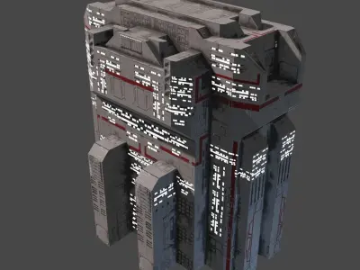 PBR Building futuristic space station Low-poly 3D model