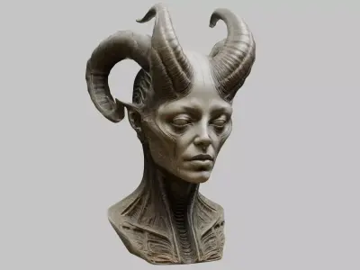 Sci-fi Alien Woman Head Bust Device 3D Model Low-poly 3D model