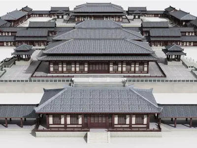 Chinese ancient architecture Low-poly 3D model