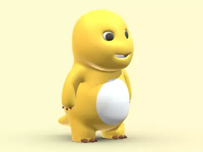 Chubby Yellow Dinosaur Cartoon Low Poly PBR Realistic Low-poly 3D model