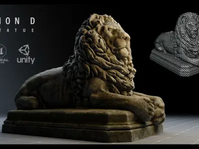Lion Statue D PBR 4K Low-poly 3D model