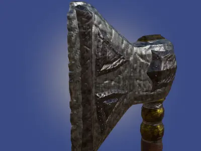 Ax made of iron with gold inlays PBR low-poly game-ready Free low-poly 3D model