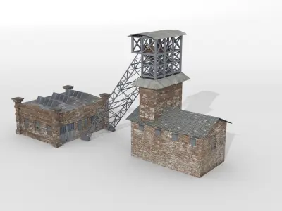 Old coal mine buildings Low-poly 3D model