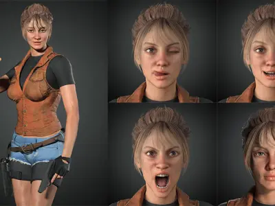 Realistic women modular character female f1 Low-poly 3D model