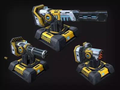 Turret pack Low-poly 3D model