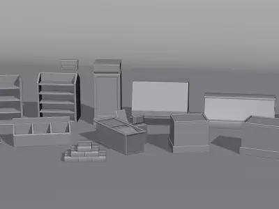 Low Poly Store Shelves and Supermarket Rack Pack Free low-poly 3D model