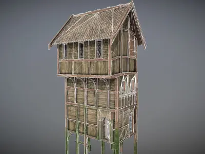 Medieval Lake Village - House 9 with interiors Low-poly 3D model
