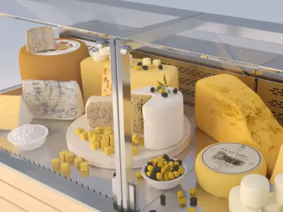 Supermarket display and variouse cheese 3D model