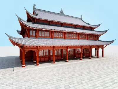 Chinese palace architecture Low-poly 3D model