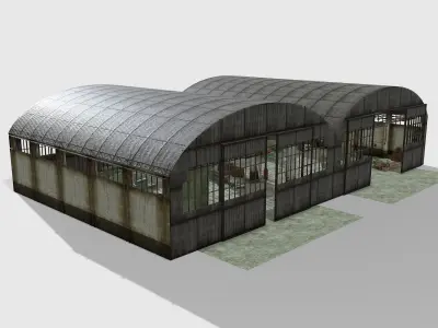 Old crate hangar and military hangar warehouse airplane room Low-poly 3D model