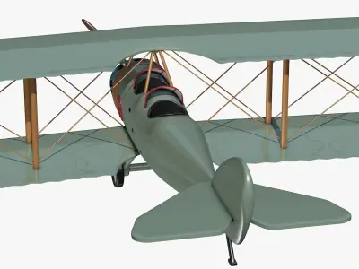 Blue Biplane Low-poly 3D model