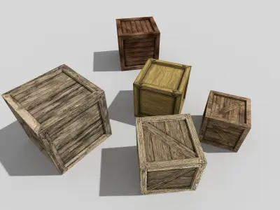 low poly wooden boxes pack 1 Low-poly 3D model