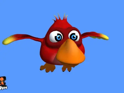 Red Cartoon Bird Low-poly 3D model