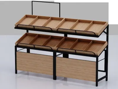 Stall model wooden display shelf with shelves Low-poly 3D model