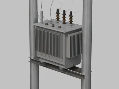 Utility Pole - Metal H-Frame with Transformer 3D model