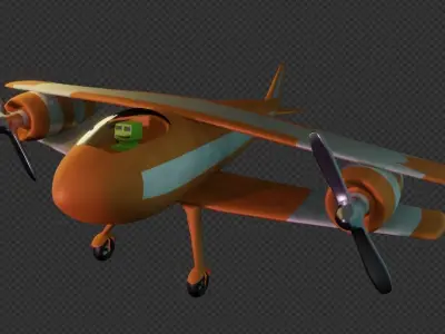 Low Poly Airplane orange with propellers 3D model