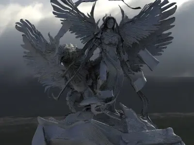 Phoenix Rising women model with phoenix 3D model