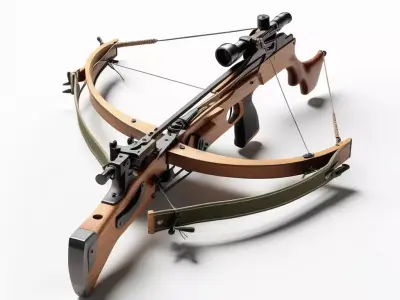 Broken Wooden Crossbow with Bolts 3D model
