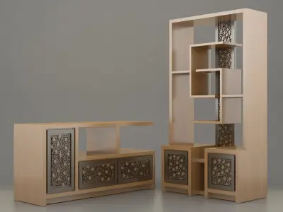 furniture set of with shelves and drawers Free 3D model